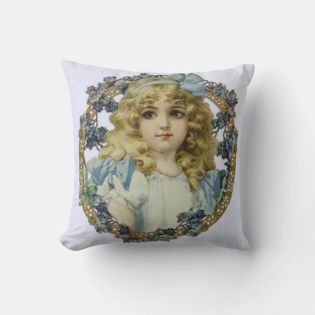 Antique Little Girl Child Portrait Beautiful Kissen (Vorderseite)