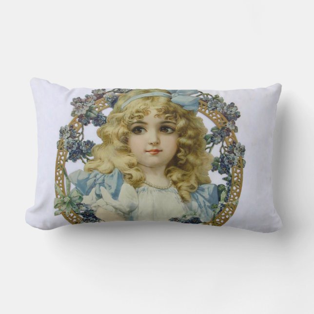Antique Little Girl Child Portrait Beautiful Lendenkissen (Vorderseite)