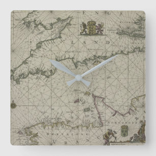 Antique Map of Channel, 1666 (colour engraving) Quadratische Wanduhr