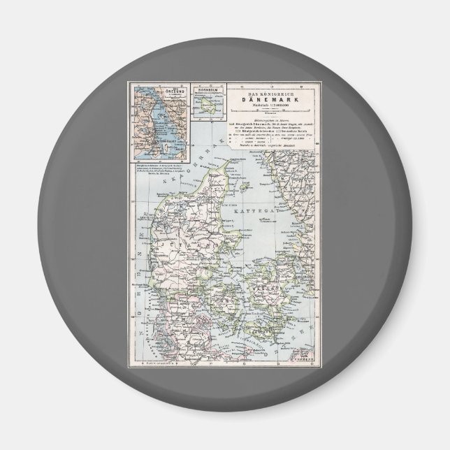 Antique Map of Denmark, Danmark in Danish, 1905 Magnet (Vorne)