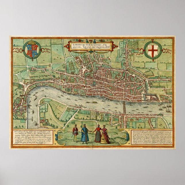 Antique map of London by Braun & Hogenberg Poster (Vorne)