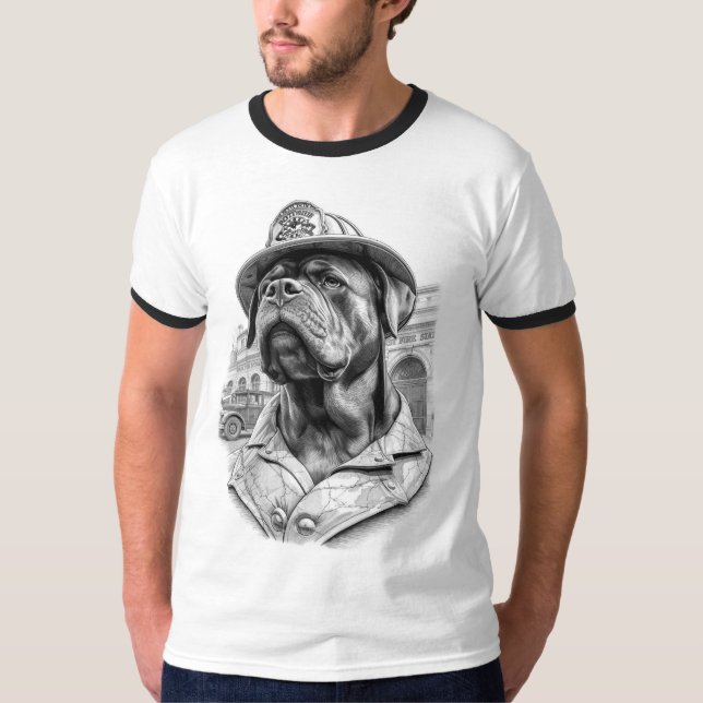 Antique Marble Fireman Rottweiler T-Shirt (Vorderseite)