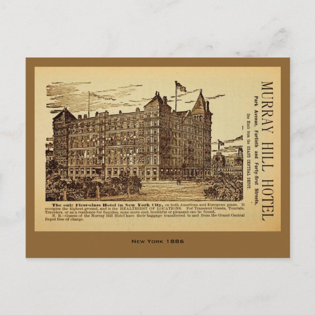 Antique Murray Hill Hotel und New York City Postkarte (Vorderseite)