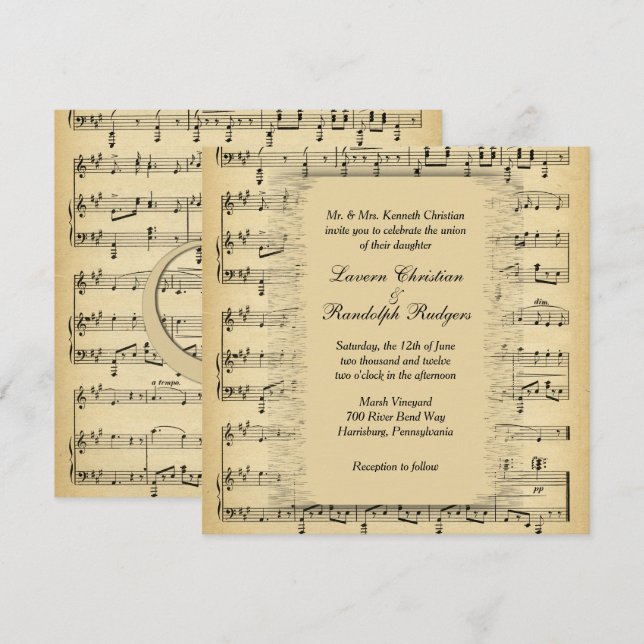 Antique Music Theme Hochzeit Einladung (Vorne/Hinten)