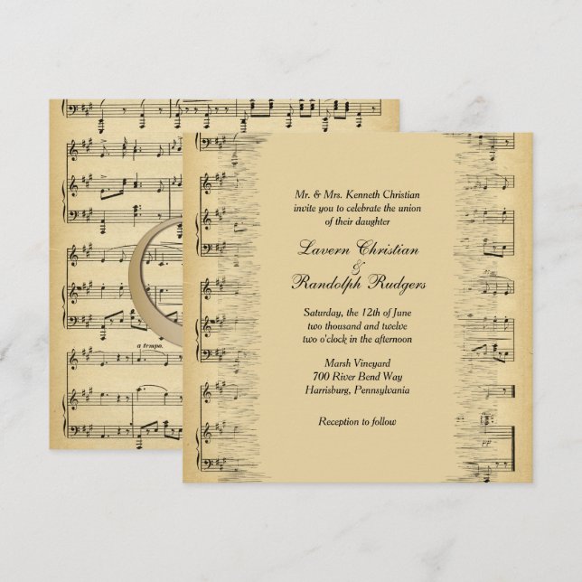 Antique Music Theme Hochzeit Einladung (Vorne/Hinten)