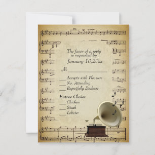 Antique Music Theme with Entree Choice RSVP Karte