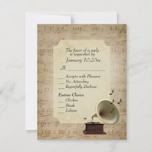 Antique Music Theme with Entree Choice RSVP Karte