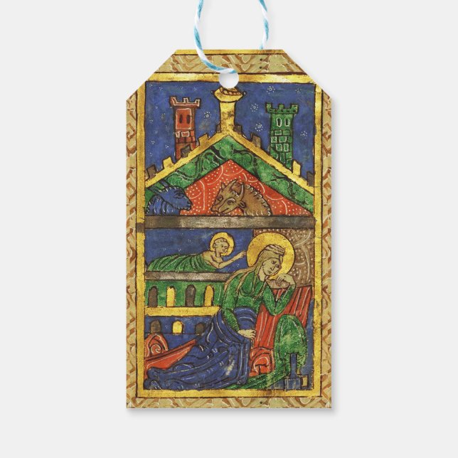 ANTIQUE NATIVITY CHRISTMAS PARCHMENT, Blue Gem Geschenkanhänger (Rückseite)