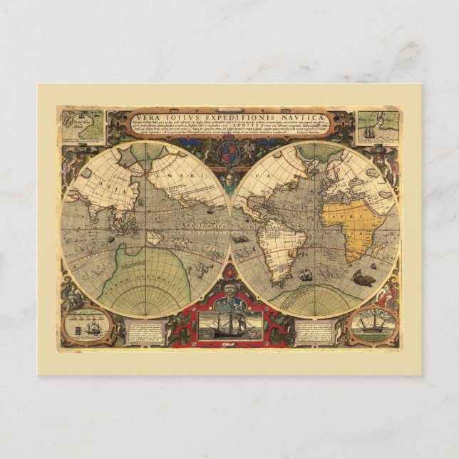 Antique Nautic World Map Postkarte (Vorderseite)