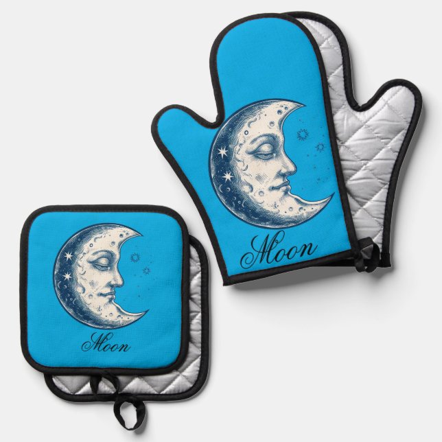 Antique of moon drawing  ofenhandschuh & Topflappen-Set (Vorderseite/Rückseite)