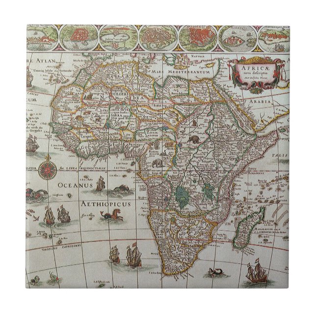 Antique Old World Map of Africa by Blaeu, c.1635 Fliese (Vorderseite)