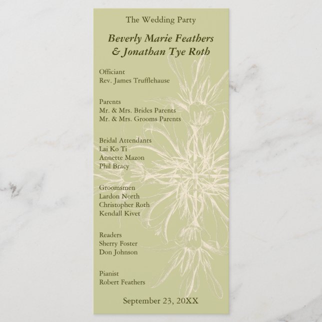 Antique Olive Floral Wedding Programme (Devant)