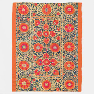 ANTIQUE ORANGE RED WHITE FLORAL UZBEK EMBROIDERY FLEECEDECKE