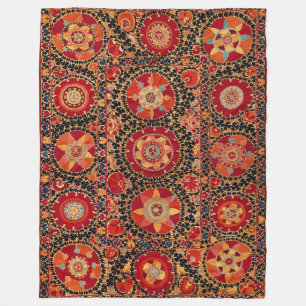 ANTIQUE ORANGE RED WHITE FLORAL UZBEK EMBROIDERY FLEECEDECKE