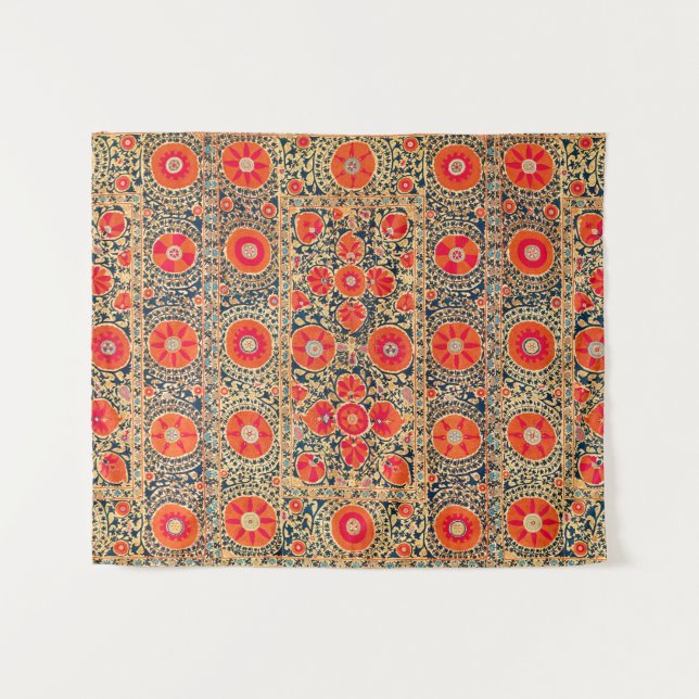 ANTIQUE ORANGE RED WHITE FLORAL UZBEK EMBROIDERY WANDTEPPICH (Vorderseite (Horizontal))
