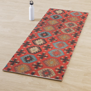 Antique Oriental Orange Red Kurdisch Kilim Yogamatte