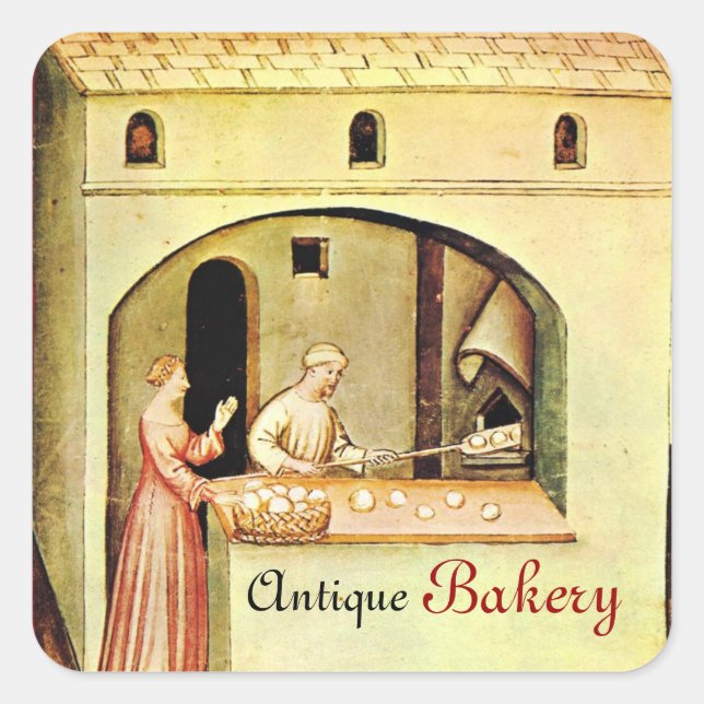 ANTIQUE OVEN BAKER, BAKERY BREAD SHOP QUADRATISCHER AUFKLEBER (Vorderseite)