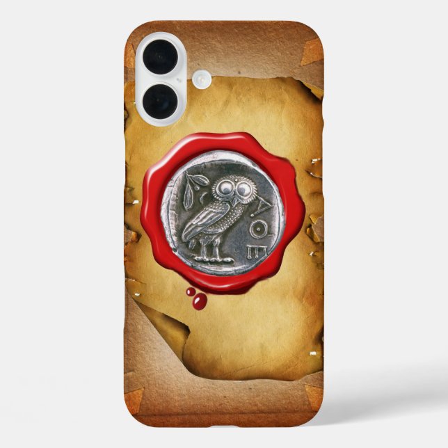 ANTIQUE OWL SILVER ROTES WAX SIEGEL Perchment iPhone 16 Plus Hülle (Rückseite)