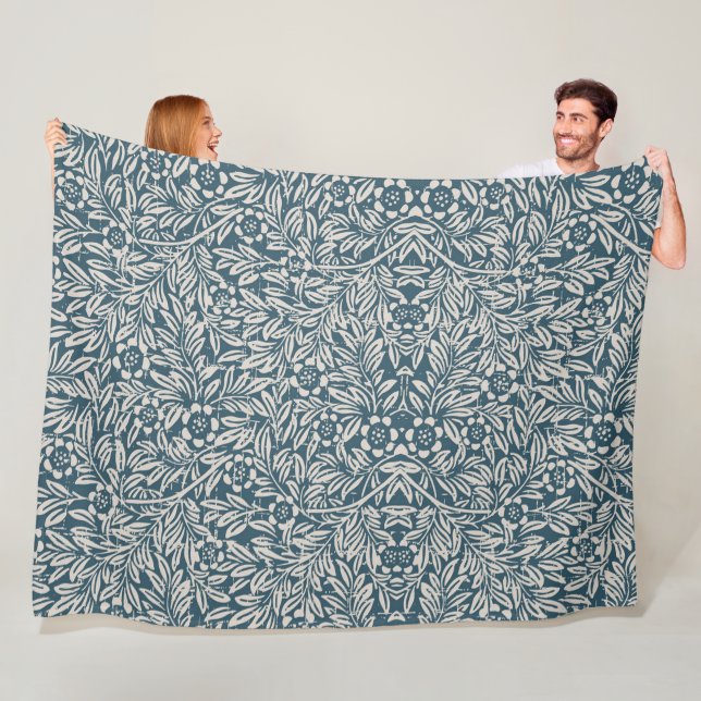 Antique Pattern of Worn out Leaves Blue Background Fleecedecke (Beispiel)