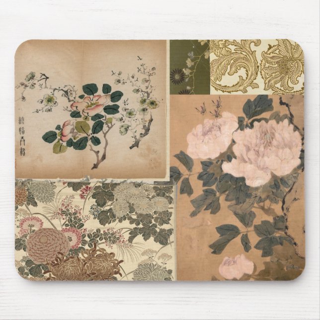 Antique Peach Pink Peongs Textilien und Kunst Mousepad (Vorne)