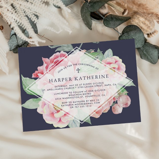 Antique Peony Christening ou Baptême Invitation (Créateur téléchargé)