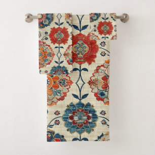 Antique Perse Rouge Bleu Oriental Kilim Rug Floral