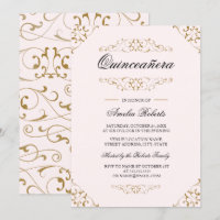 Antique Pink Or Flourish Quinceanera Invitation