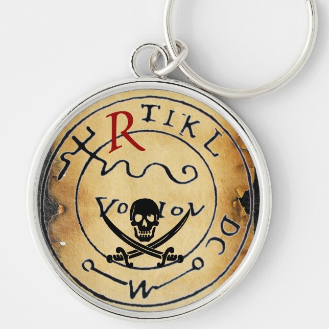 ANTIQUE PIRATEN TREASURE MAP, SKULL UND SCHWERTER SCHLÜSSELANHÄNGER (Vorne)