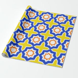 Antique portuguese tiles. Blue and yellow Azulejos Geschenkpapier