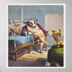 Antique Print Ox Dog and Frog Poster