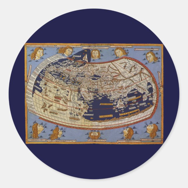 Antique Ptolemaic World Map, Johannes von Arnsheim Runder Aufkleber (Vorderseite)