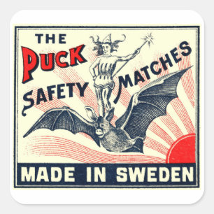 Antique Puck Riding Bat Suédois Matchbox Étiquette
