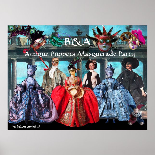 ANTIQUE PUPPETS MASQUERADE COSTUME PARTY MONOGRAM POSTER (Vorne)