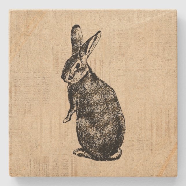 Antique Rabbit Illustration Bunny Art und Weise mi Steinuntersetzer (Vorderseite)