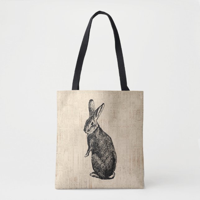 Antique Rabbit Illustration Bunny Art und Weise mi Tasche (Vorderseite)