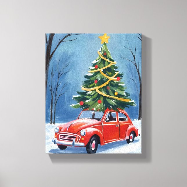 Antique Red Car Christmas Tree Leinwanddruck (Vorderseite)
