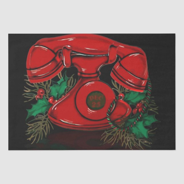 Antique Red Christmas Telefone Geschenk Seidenpapier (Vorderseite)