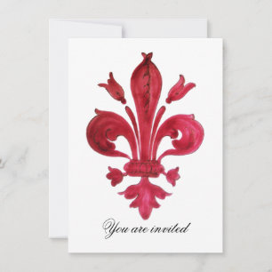 ANTIQUE RED LILIE Damask Gem Monogram Einladung