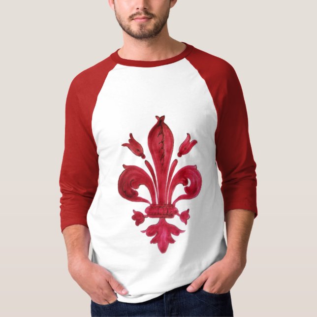 ANTIQUE RED LILIE IN WHITE Heraldic Floral T-Shirt (Vorderseite)