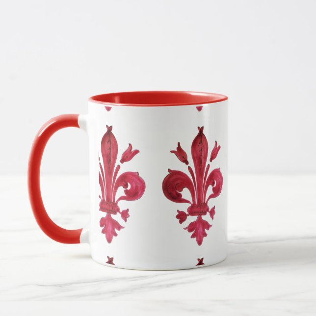 ANTIQUE RED LILIE IN WHITE Heraldic Floral Tasse (Links)