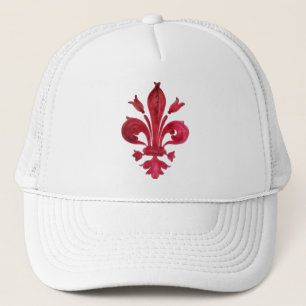 ANTIQUE RED LILIE IN WHITE Heraldic Floral Truckerkappe