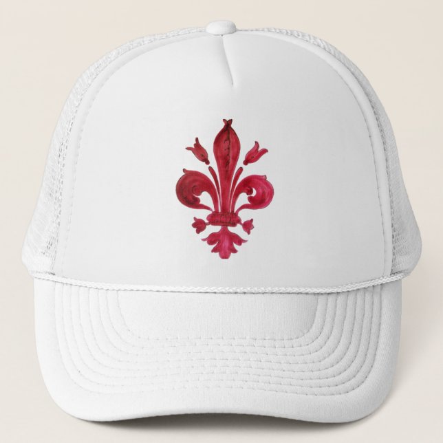 ANTIQUE RED LILIE IN WHITE Heraldic Floral Truckerkappe (Vorderseite)