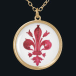 ANTIQUE RED LILIE IN WHITE Heraldic Floral Vergoldete Kette<br><div class="desc">Alte Florentiner Lilie Vintag</div>