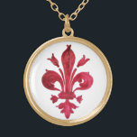 ANTIQUE RED LILIE IN WHITE Heraldic Floral Vergoldete Kette<br><div class="desc">Alte Florentiner Lilie Vintag</div>
