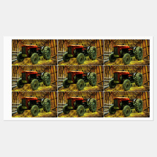 Antique Red Tractor Rustic Barn Etiketten