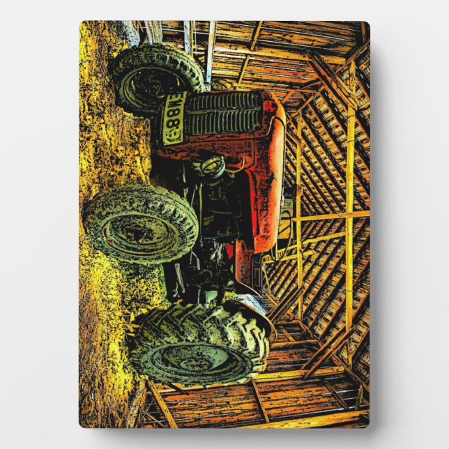 Antique Red Tractor Rustic Barn Fotoplatte (Vorderseite)