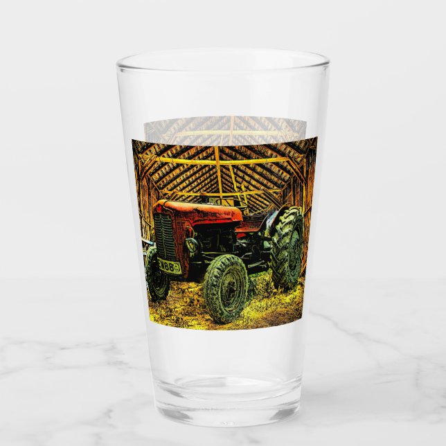Antique Red Tractor Rustic Barn Glas (Vorderseite)