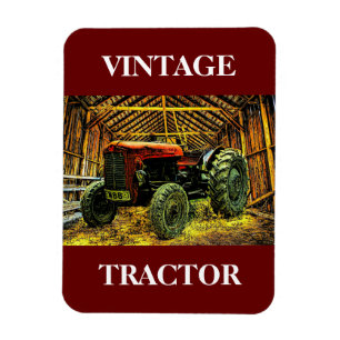 Antique Red Tractor Rustic Barn Magnet