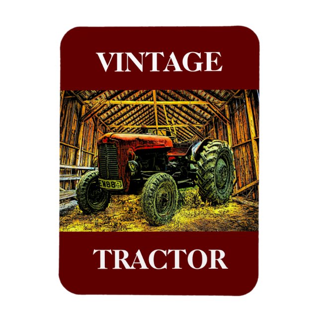 Antique Red Tractor Rustic Barn Magnet (Vertikal)