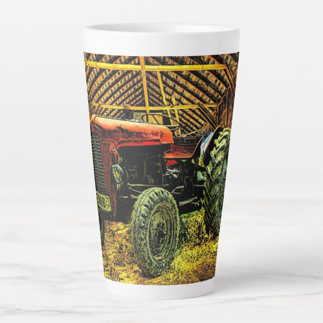 Antique Red Tractor Rustic Barn Milchtasse (Vorderseite)